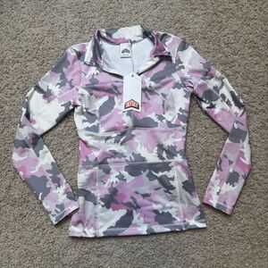 Jet Set Pink Camouflage Base Layer Pully NWT Size XS Pink White